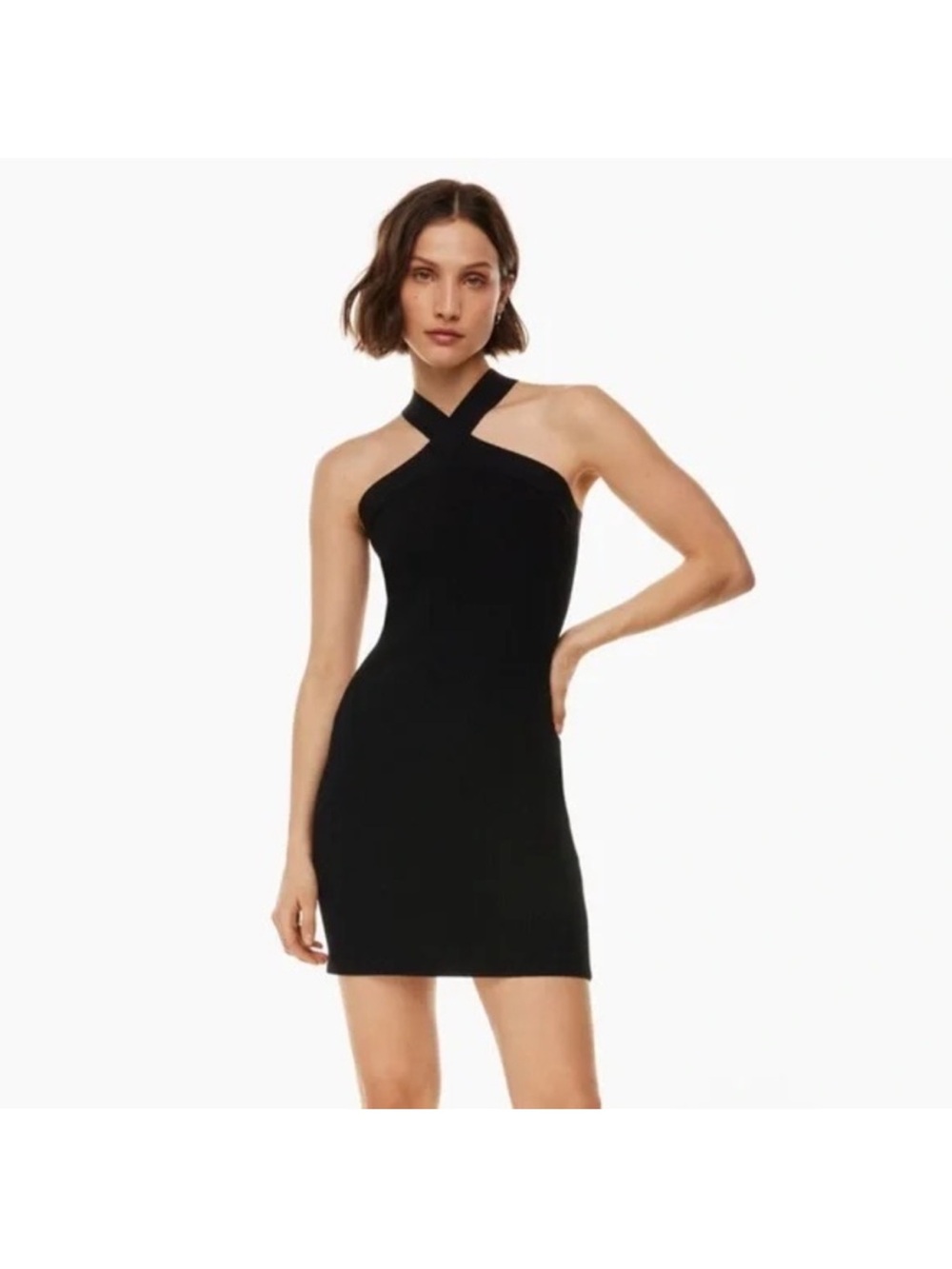 Aritzia Babaton Sculpt Knit Criss Cross  Halter Dress Black Size Small